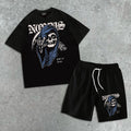 Skull Print Short Sleeve Shorts Set