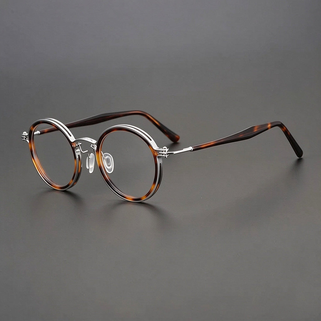 Round frame reading glasses - Silver Tortoiseshell