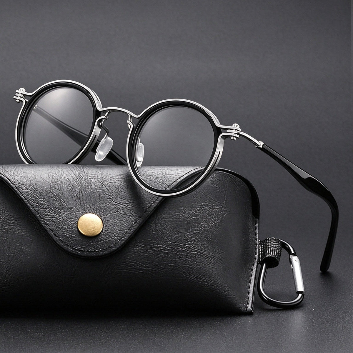 Round frame reading glasses - Silver Black with case