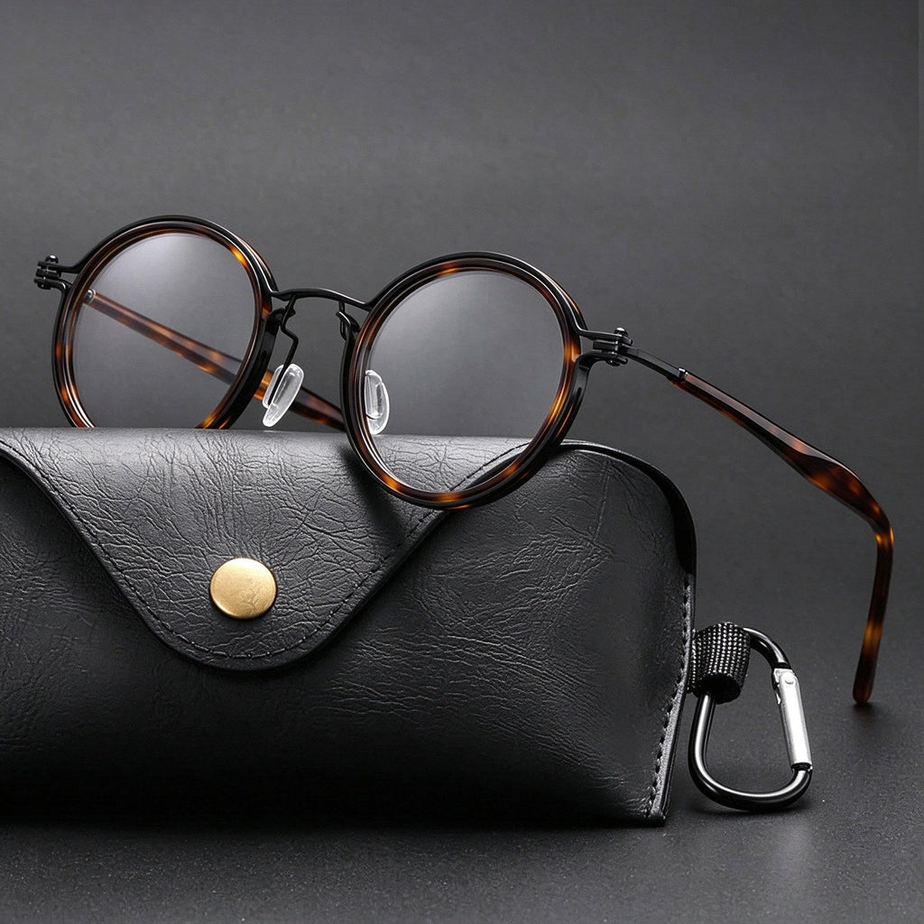 Round frame reading glasses - Black Tortoiseshell with case