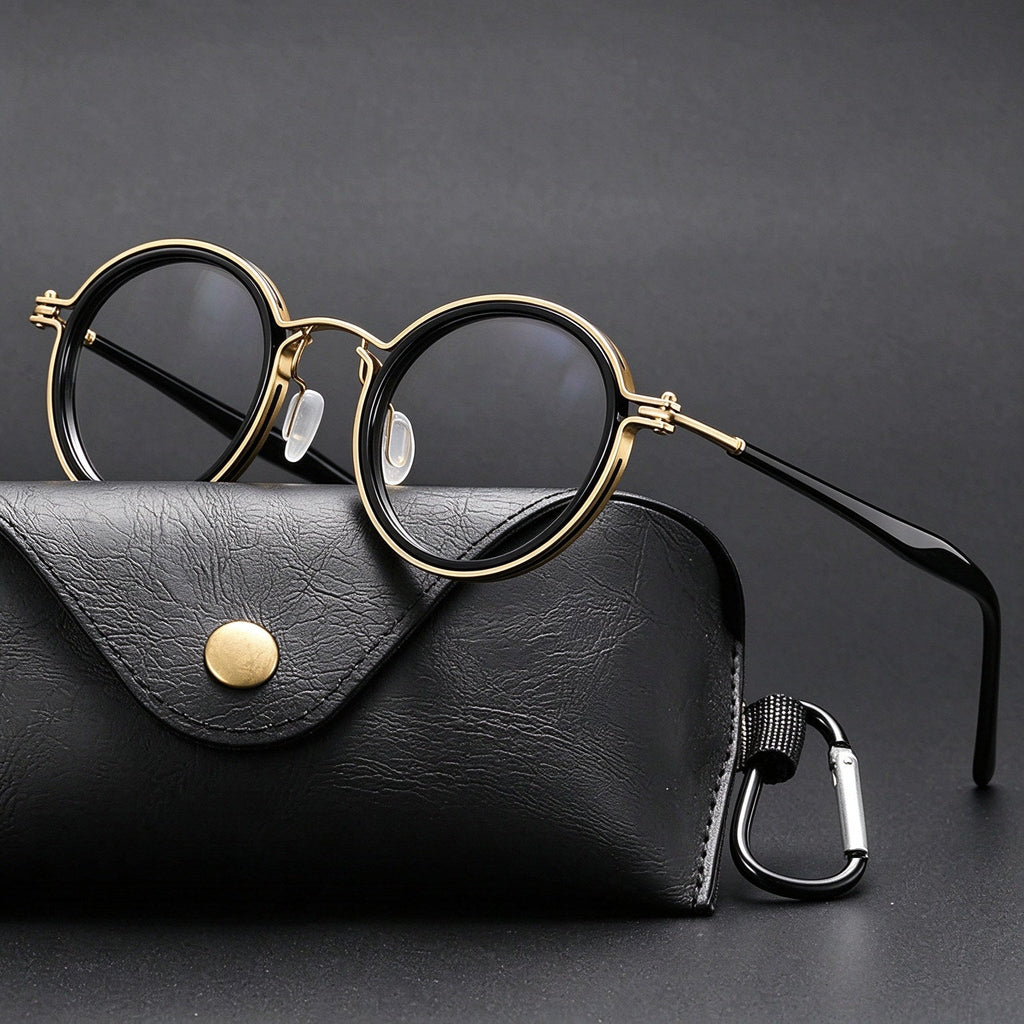 Round frame reading glasses - Gold Black with case