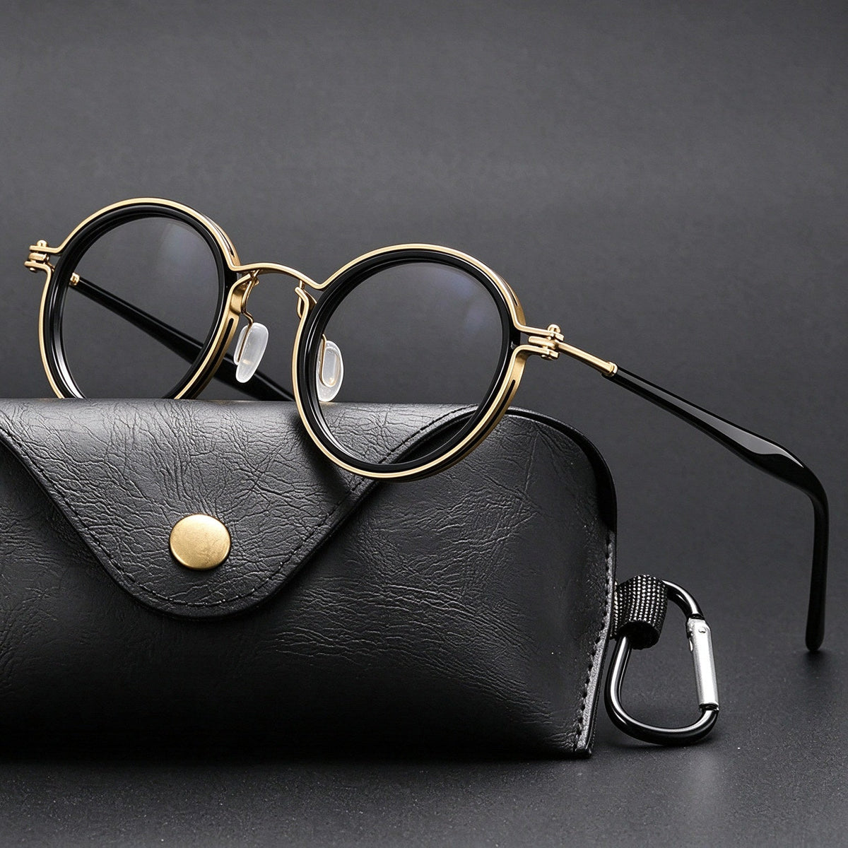 Round frame reading glasses - Gold Black with case