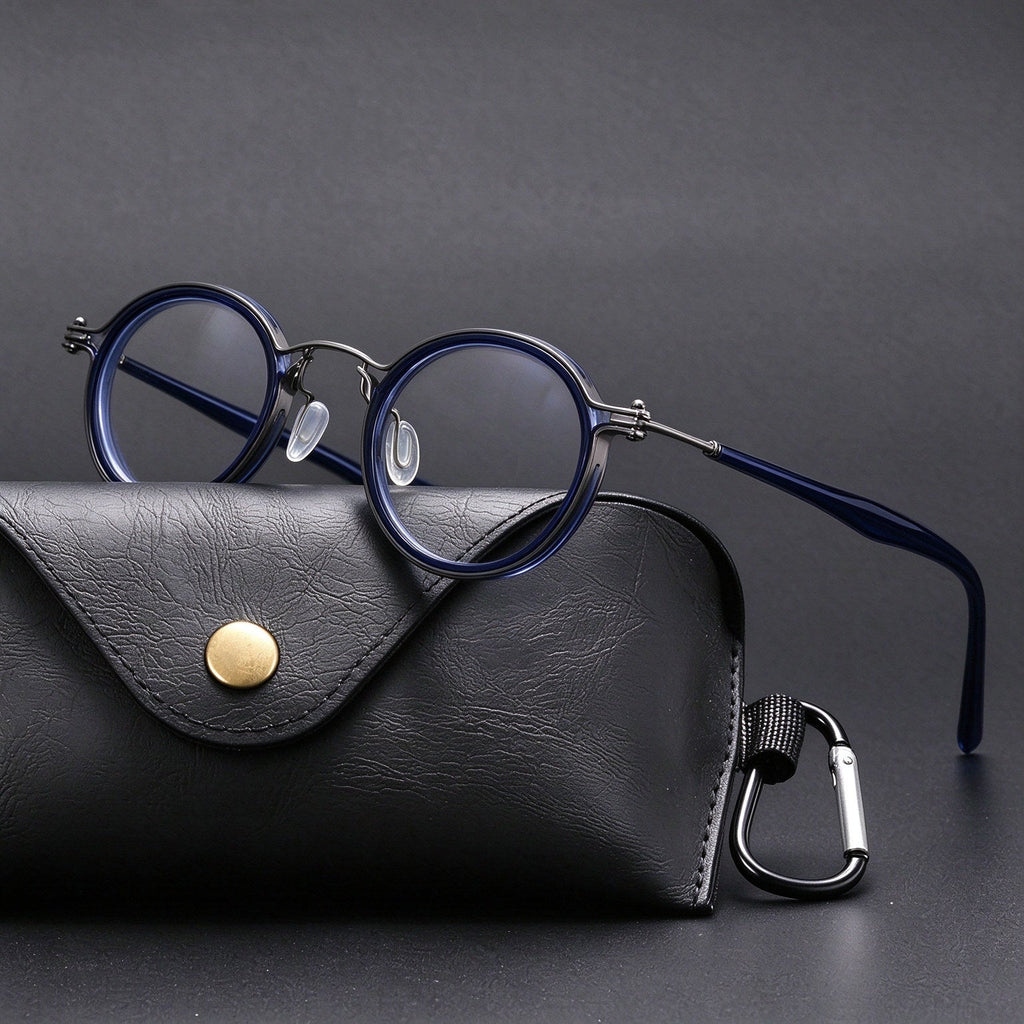 Round frame reading glasses - Blue with case