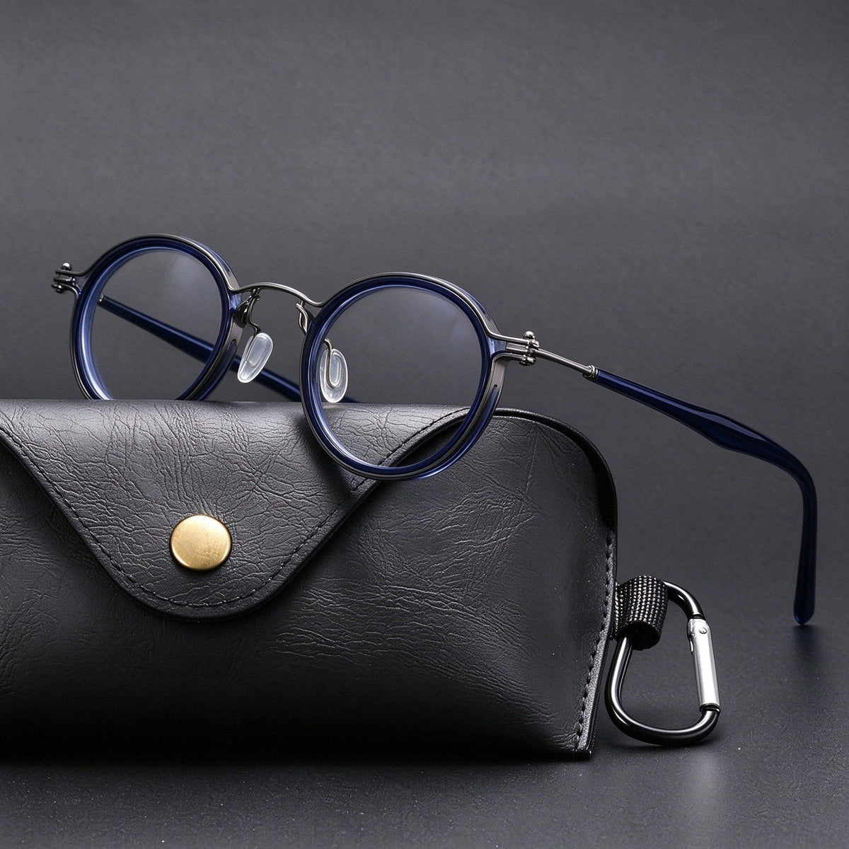 Round frame reading glasses - Blue with case